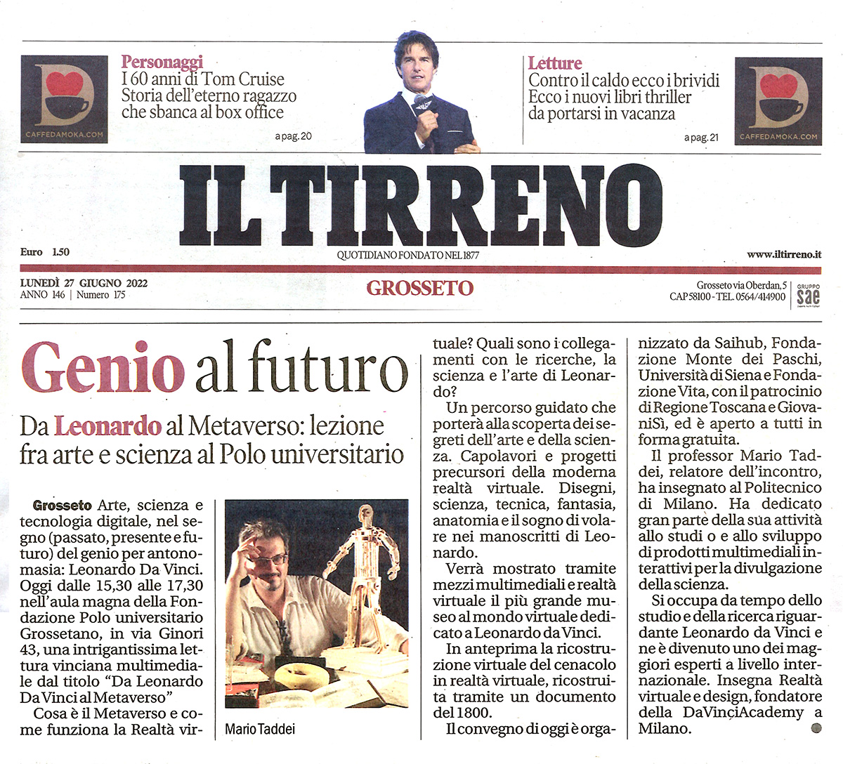 2022 06 27 press Il Tirreno - Leonardo da Vinci ACADEMY Mario Taddei 1200